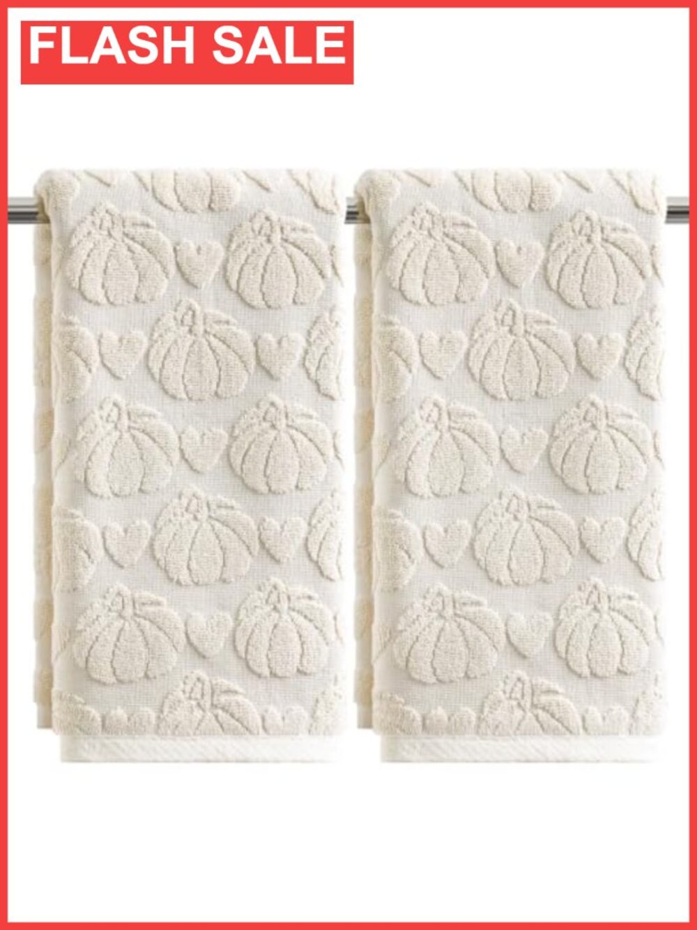 2 Pc 100% Cotton Jacquard Hand Towels 3D Heart Pumpkin Bathroom Decor